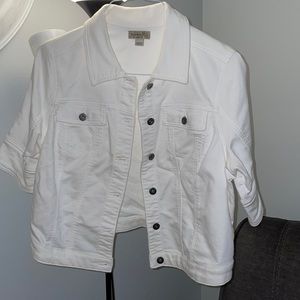 White denim jacket by One World.  Size L.  Good condition.